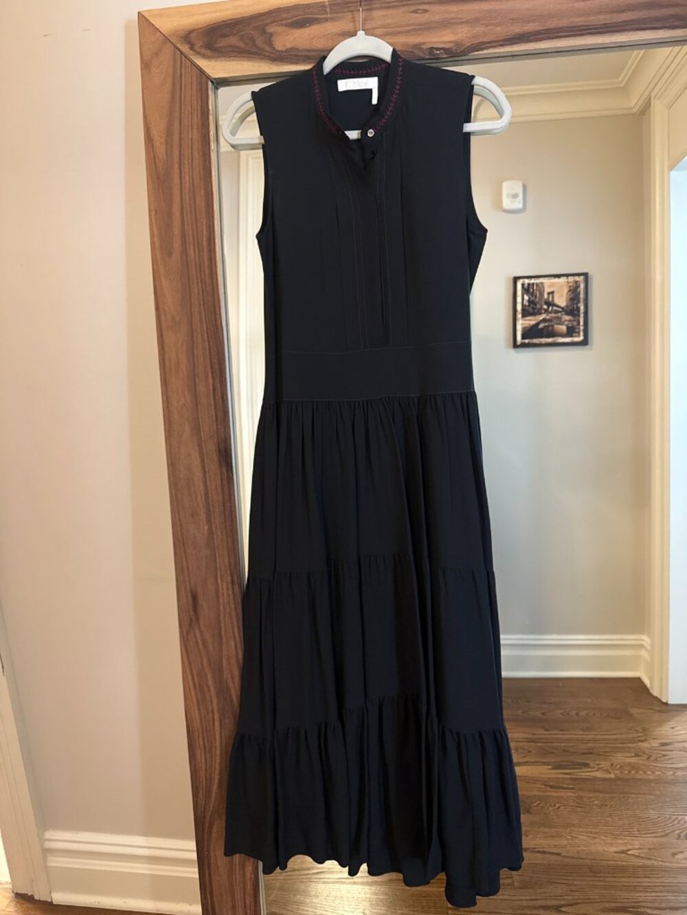 Chloé Black Tiered Maxi Dress Whipstitch Embroidery Size 36 FR